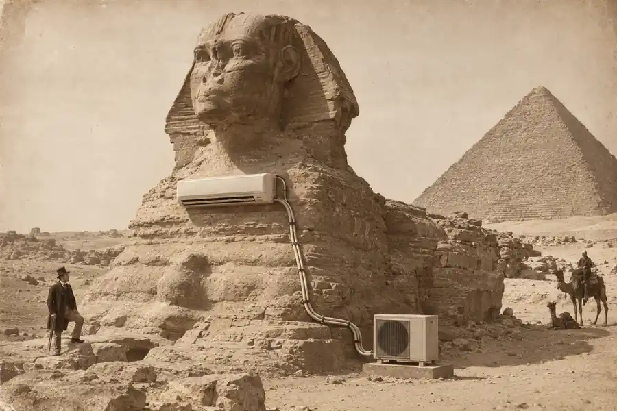 A famous historical scene with an air conditioner added